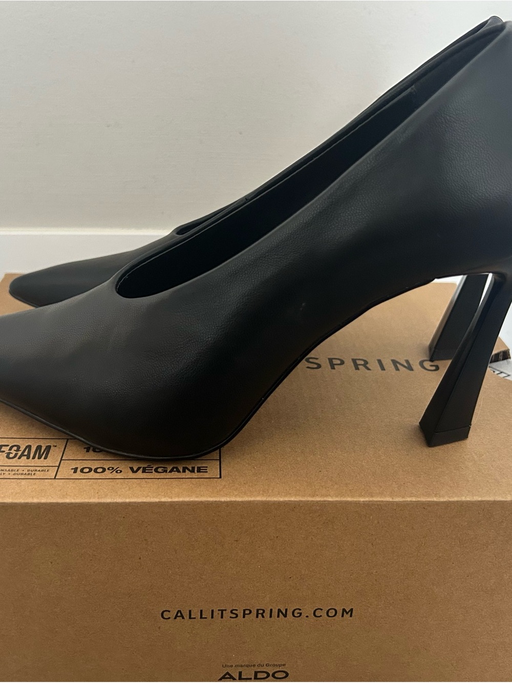 Call It Spring Black Pointed Toe Geometric Block Heel Pumps